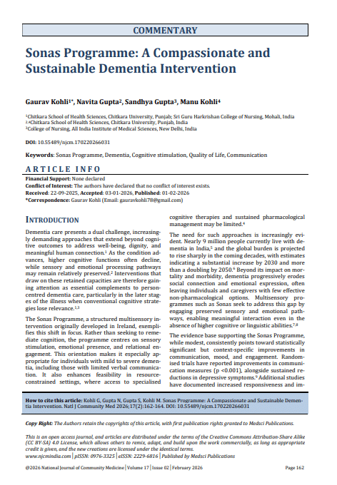 New Research Paper published: "Sonas Programme: A Compassionate and Sustainable Dementia Intervention"
